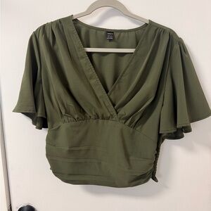 SHEIN Deep Olive Wrap Blouse